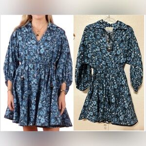 🐢TISH COX Liberty blooms merry & Me  Blue Floral Dress size S GUC